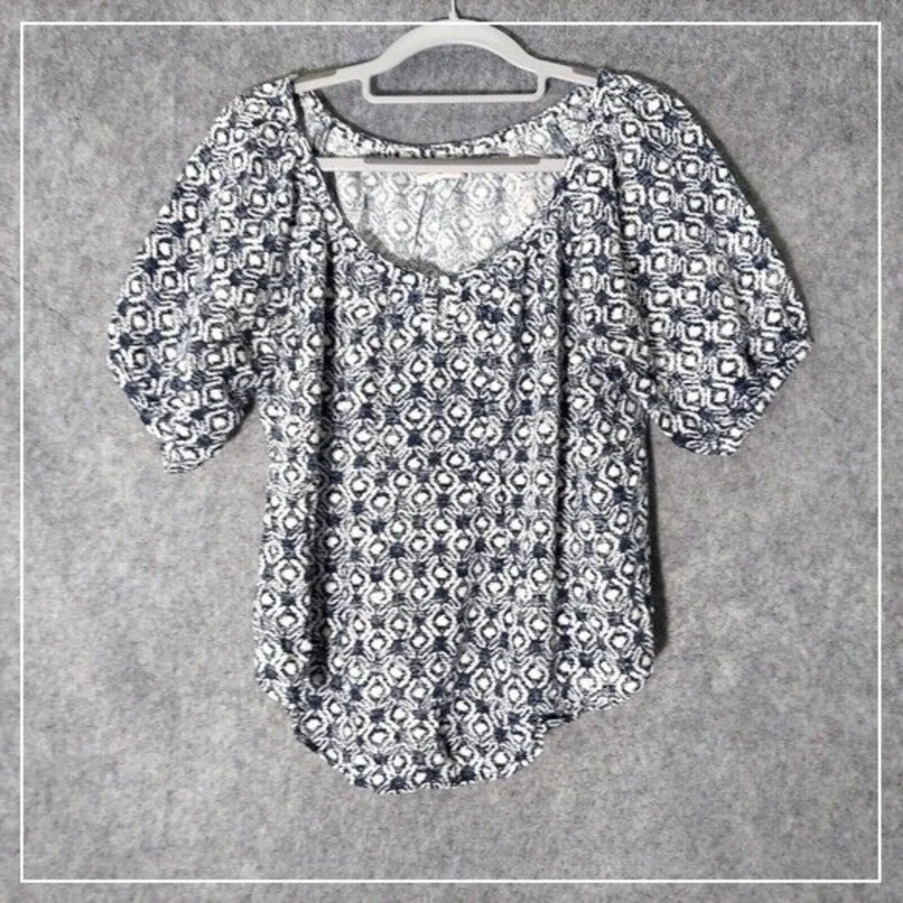 Abercrombie Fitch Top Women M Floral Puff Sleeve Round Hem Popover Boho Festival